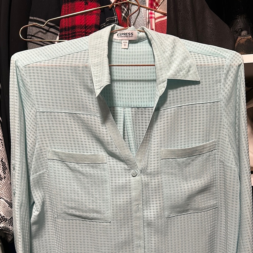 Express Light Blue Button-Up Blouse